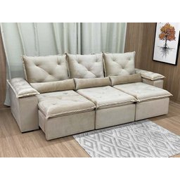 Sofá Retrátil Reclinável 2,70 M Bege 511 Athenas Premium - 1
