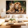 Quadro Decorativo Retrato Família Leão Leoa com Dois Filhotes Sala Quarto Casa Escritório - 1