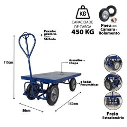 Carro Plataforma com Tampo em Aço 450kg C-128-d - 6