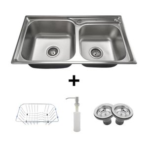 Cuba Dupla Gourmet 78x43 Aço Inox Escovado C/ Acessórios