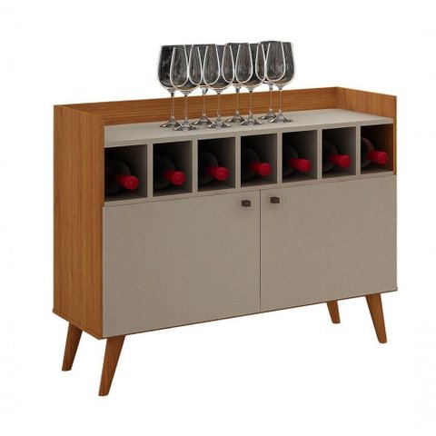 Buffet Bar Napoli 2 Portas 2 Prateleiras MDF Cinamomo-Off White Leifer Móveis 905mm