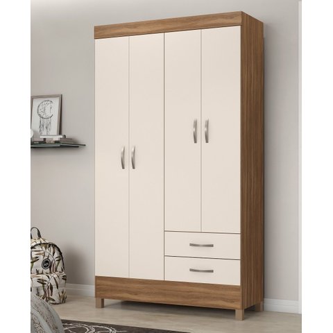 Guarda Roupa Solteiro Astro 110cm  4 Portas 2 Gavetas - Amendola Touch/Off White Demóbile