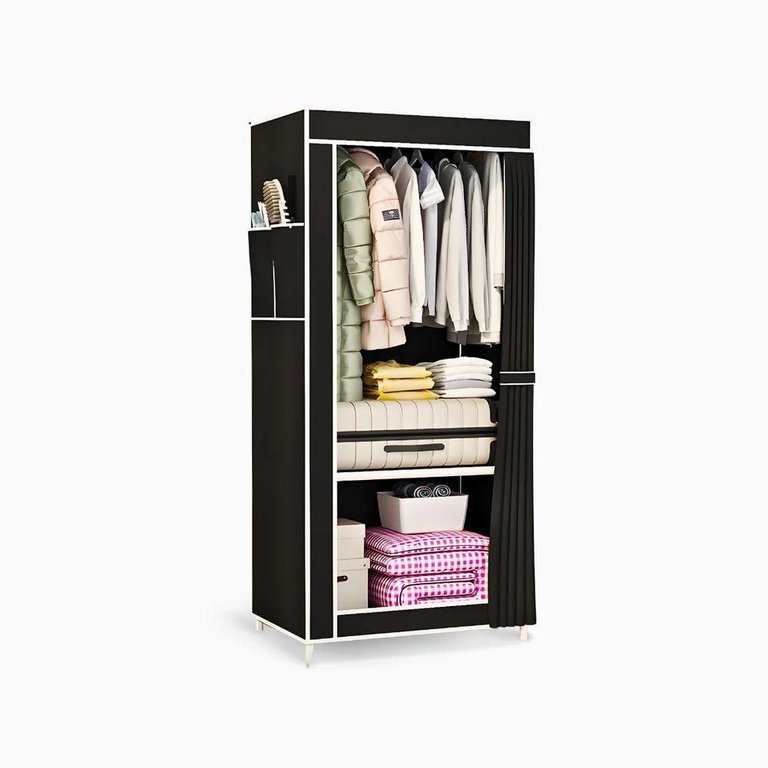 Guarda Roupa Closet Dobrável Organizador com Capa de Tecido 1 Porta - Preto