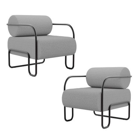Kit 02 Poltronas Decorativas Orgânica Living Miska Linho Cinza - Abmaza