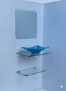 Ver imagem 1 de Kit Cuba Espelho e Prateleira de Vidro para Banheiro 53cm:azul