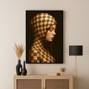 Ver imagem 3 de Quadro Canvas Mulher Ruiva Xadrez 60x40cm Mold Branca