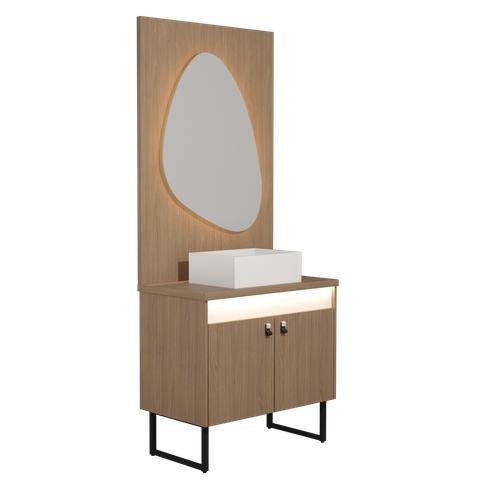 Conjunto Gabinete para Banheiro Tech Led 2p 80cm com Pé