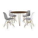 Ver imagem 2 de Mesa de Jantar Redonda 90cm Amêndoa Clips 3 Pés com 4 Cadeiras Eames Eiffel Brancas Base Dourada