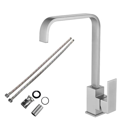 Torneira Monocomando 360º Cozinha Bancada Inox Escovada 1/4