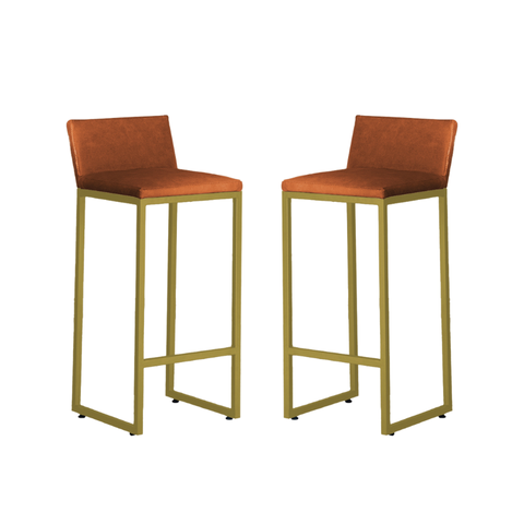 Kit 2 Banquetas Alta Dani Reforçada Decorativa Balcão Bancada Cozinha Base Dourada Courino Caramelo