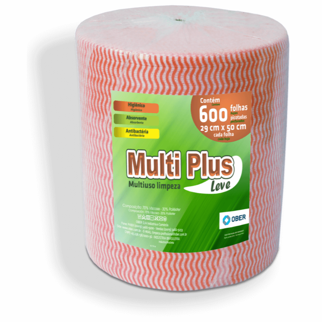 Pano Multiuso Wave Multiplus - 29cm X 300m - 600 Folhas - 35g/m² - Laranja