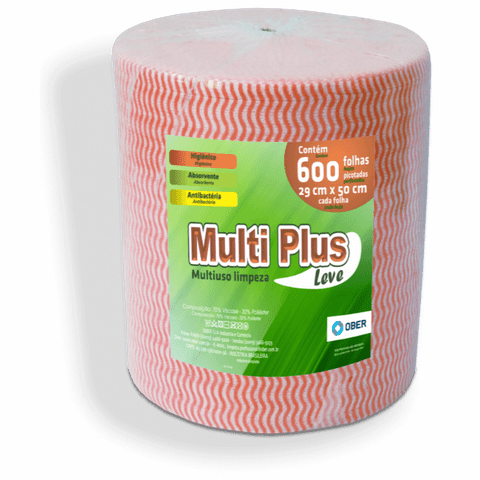 Pano Multiuso Wave Multiplus - 29cm X 300m - 600 Folhas - 35g/m² - Laranja
