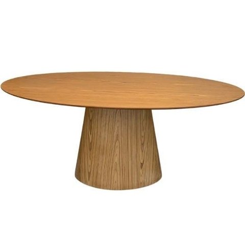Mesa de Jantar Cone Oval 180x100cm Tampo Madeira Cinamomo Base Madeira - Marrom