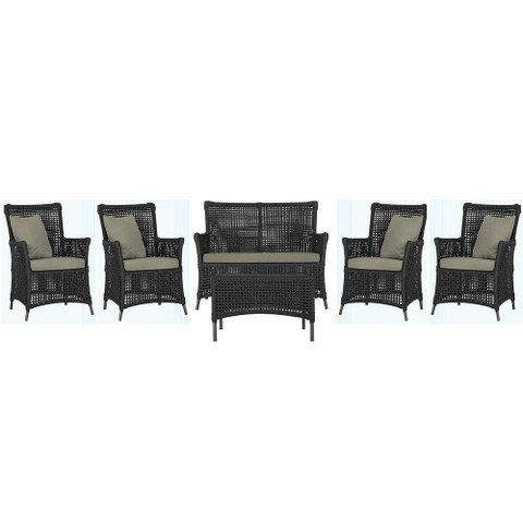 Jogo Sofá 4 Poltronas e Mesa Igapó Preta E8 Trama Original Preto