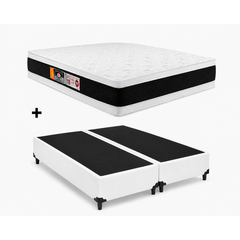 Cama Base Casal Bipartido Branco Colchão Casal Black e White Air Double Face D45 138x188 - Castor