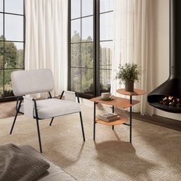 Poltrona Ipê com Braço Aço Carbono Preto Tecido Bege Seixo - 4