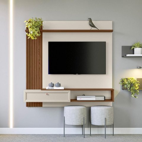 Painel Home TV Alvorada 132cm Freijó Off White para Sala