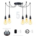 Ver imagem 2 de Lustre Aranha com 5 Pendentes (2m Cabo Preto + Soquetes + Canopla)