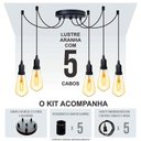 Ver imagem 4 de Lustre Aranha com 5 Pendentes (2m Cabo Preto + Soquetes + Canopla)