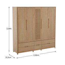 Guarda Roupa Armário 5 Portas Madeira Maciça Natural Marrom - 5