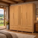 Ver imagem 2 de Guarda Roupa Armário 5 Portas Madeira Maciça Natural Marrom