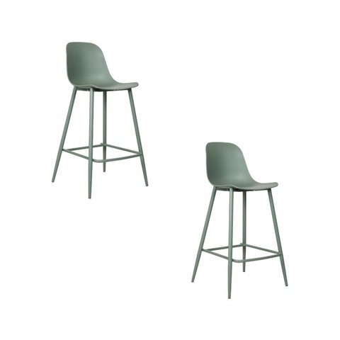Kit com 2 Banquetas Miami Média Assento Polipropileno e Base em Aço com Pintura Epóxi - Verde Aloe