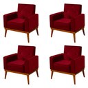 Ver imagem 1 de Kit 4 Poltronas Decorativa Florença Pés em Madeira Maciça Estofado Veludo - Vermelho