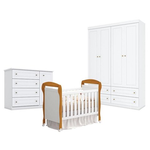 Quarto de Bebê Americano 4 Portas com Berço Danny Branco Acetinado Savana Reller - Henn.