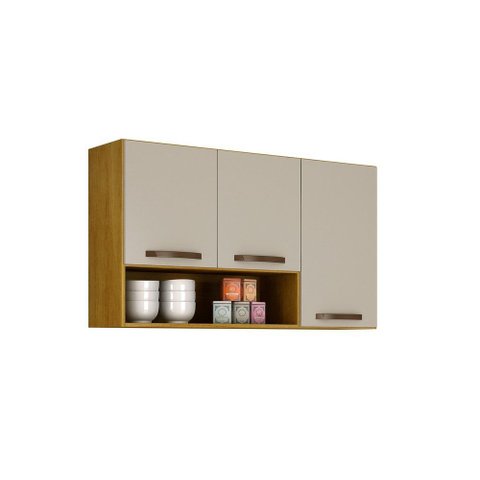 Armário Aéreo 3 Portas Maísa CHF Móveis Cinamomo/Off White