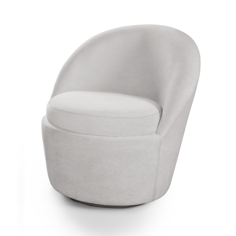 Poltrona Eduarda Tecido Bouclé Cinza Claro Base Giratória