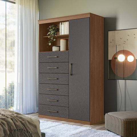 Comoda Multiuso 1 Porta 6 Gavetas Maraba Santos Andira