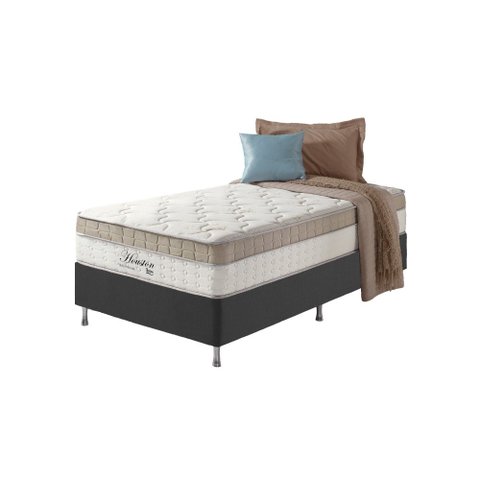 Cama Box Solteiro King Preto + Colchão Molas Ensacadas Houston Pillow Inn 96x203x65cm