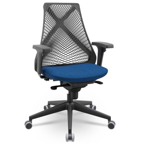 Cadeira de Escritório Giratória Presidente Unix P03 Tela Cinza Crepe Azul - Lyam Decor