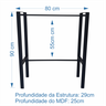 Aparador Prateleira Dupla Industrial Mônaco MDF Preto 80cm - 5