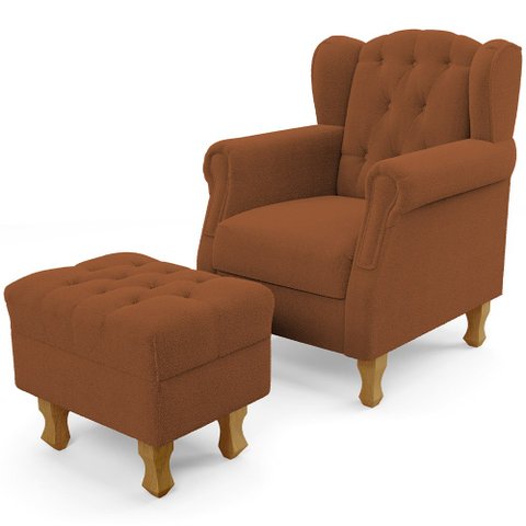 Poltrona de Amamentação Yara P02 com Puff Paris Luis Xv L02 Bouclê Terracota - Lyam Decor