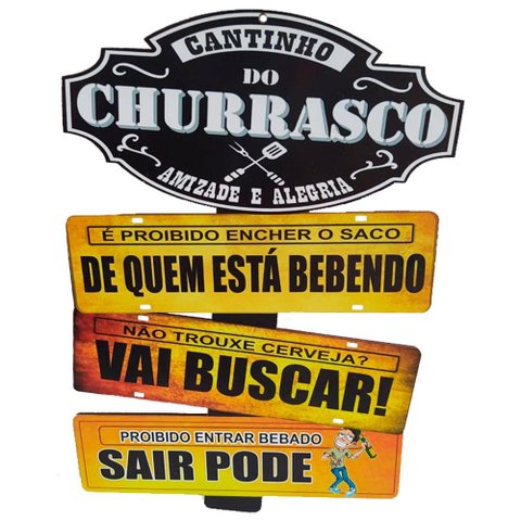 Placas de Carros 3 Frases Decor Cantinho do Churrasco - Amizade e Alegria
