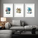 Ver imagem 2 de Kit 3 Quadros Grandes Xícaras Flores - 60x48cm:moldura Branca