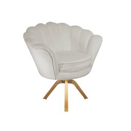 Poltrona Decorativa Pétala Base Giratória Madeira Couro Bege Ms Decor - 2