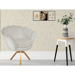 Poltrona Decorativa Pétala Base Giratória Madeira Couro Bege Ms Decor - 4