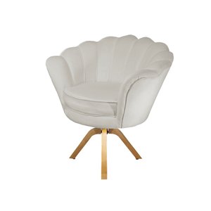 Poltrona Decorativa Pétala Base Giratória Madeira Couro Bege Ms Decor