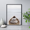 Ver imagem 1 de Quadro Praia Canoa Relax 45x34cm - com Vidro:madeira Branca