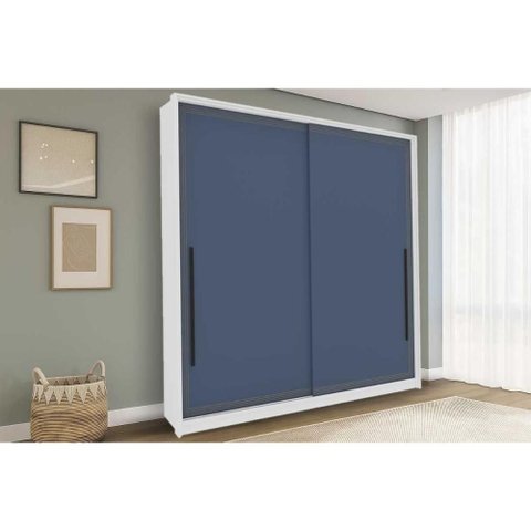 Guarda Roupa 2 Portas de Correr e 2 Gavetas Valência Branco/azul - Politorno
