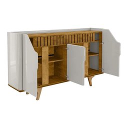 Balcão Buffet Tamisa C/ 4 Portas e Pé Madeira Maciça Offwhite/naturale - 4