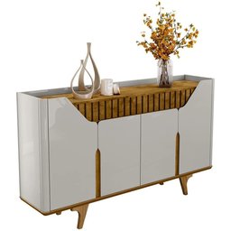 Balcão Buffet Tamisa C/ 4 Portas e Pé Madeira Maciça Offwhite/naturale - 2