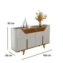 Balcão Buffet Tamisa C/ 4 Portas e Pé Madeira Maciça Offwhite/naturale - 5