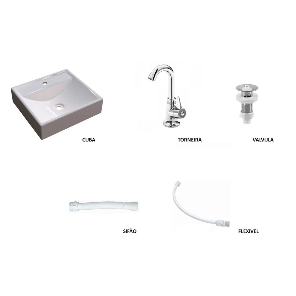 Kit Completo Acessorios para Gabinete de Banheiro com Cuba Q39, Torneira e Sifao - 1