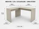 Ver imagem 5 de Mesa em L 1200 x 1500 mm Auxiliar - Linha Studio: Legno Crema