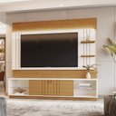Ver imagem 3 de Home Guaíba 2,00m Led Tvs 65'' Nichos Porta de Correr Prateleira Vidro - Off White / Amendoa
