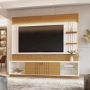 Ver imagem 1 de Home Guaíba 2,00m Led Tvs 65'' Nichos Porta de Correr Prateleira Vidro - Off White / Amendoa