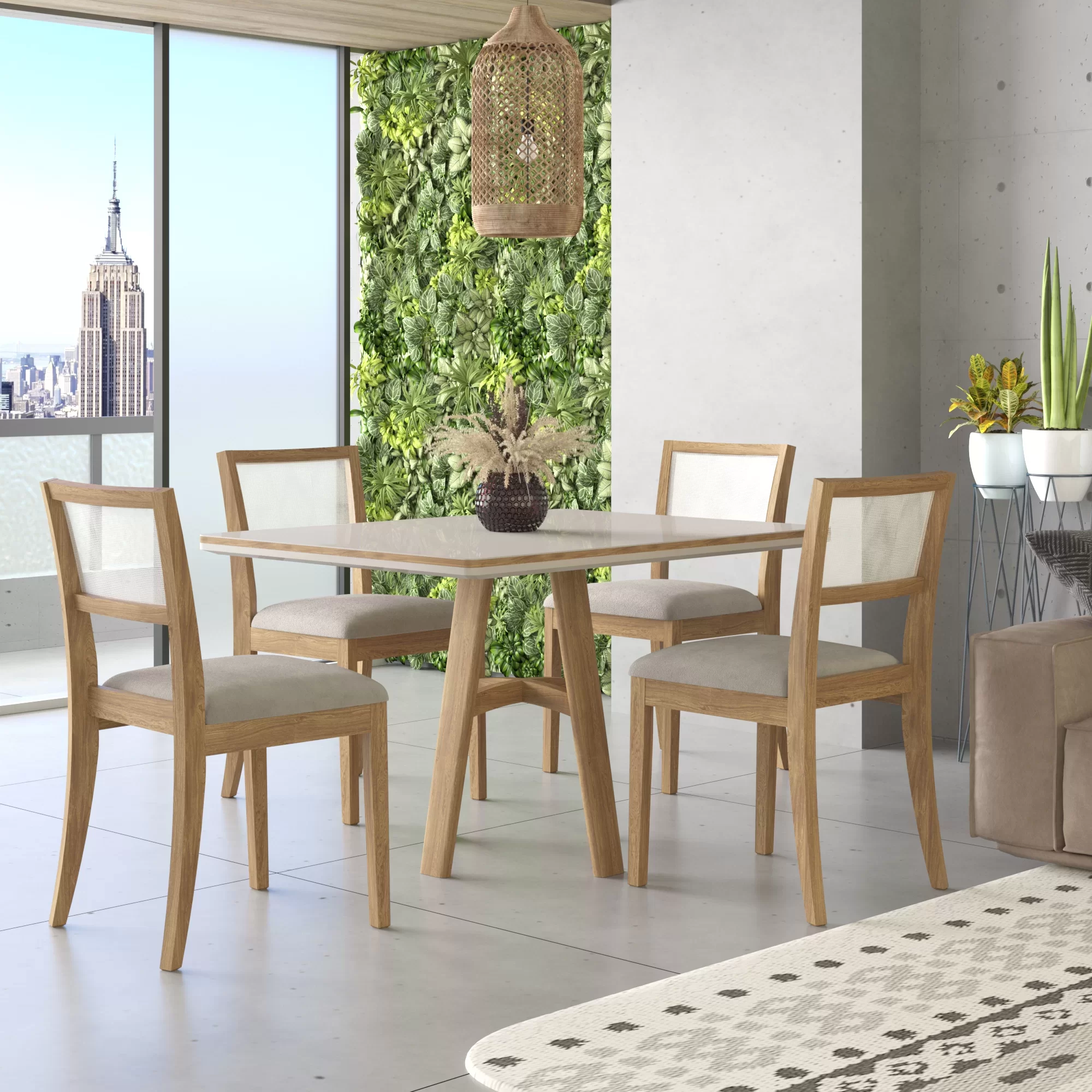 Conjunto Sala de Jantar Mesa com Vidro e 4 Cadeiras Madeira Maciça Tauari Ônix Tradição Móveis